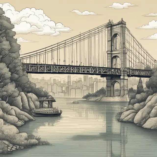 An image of a sturdy bridge connecting two sides, symbolizing vendor notes bridging the gap between sellers and buyers, while an intricately bound contract scroll sits atop.
