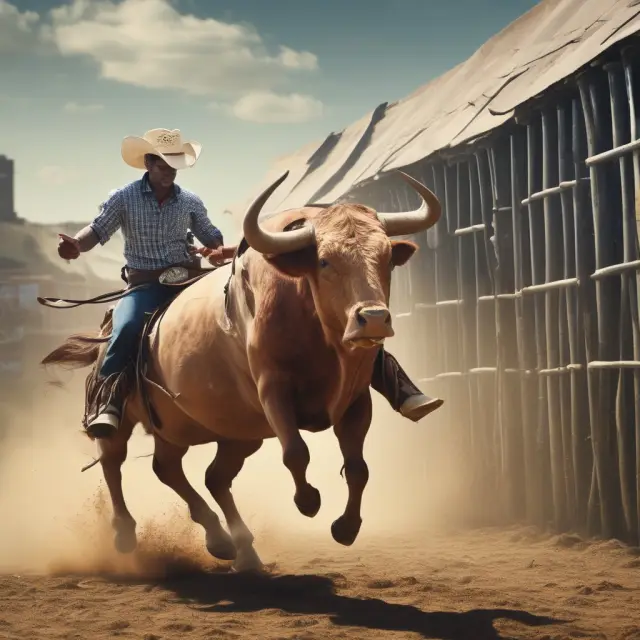 An image of a retail bull, symbolizing Amazon, gracefully riding a powerful wave representing technology and innovation in the service industry