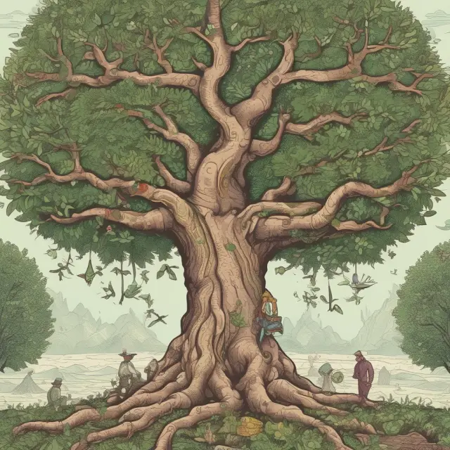 A business tree thrives with vendors (leaves) selling products and suppliers (roots) providing raw materials