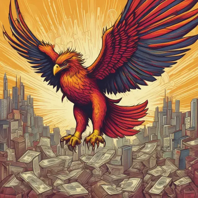 Phoenix vendor in a business setting, symbolizing the rebirth of capital through debt instruments