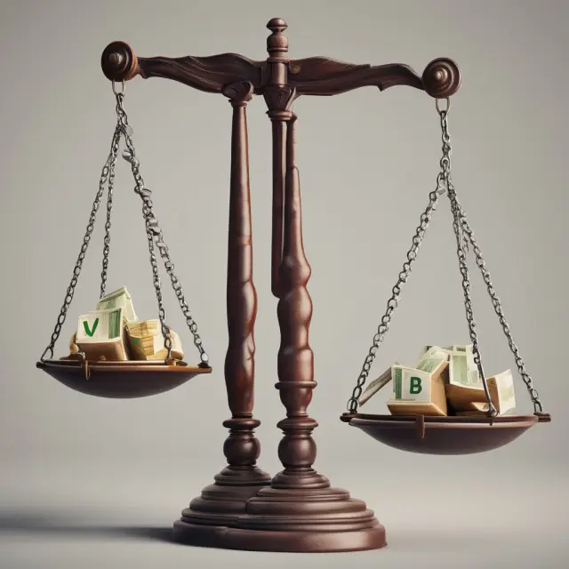 Two balances on scales, representing vendor financing (higher interest rate and flexible terms) versus traditional bank loans (lower interest but stricter requirements).