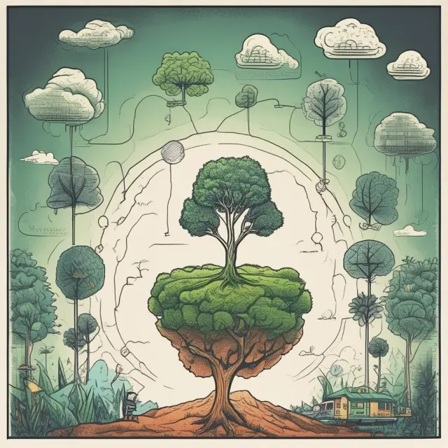 A gardener tenderly nurtures seedlings representing startups in a lush garden, with venture capitalists as rain clouds providing essential resources and water