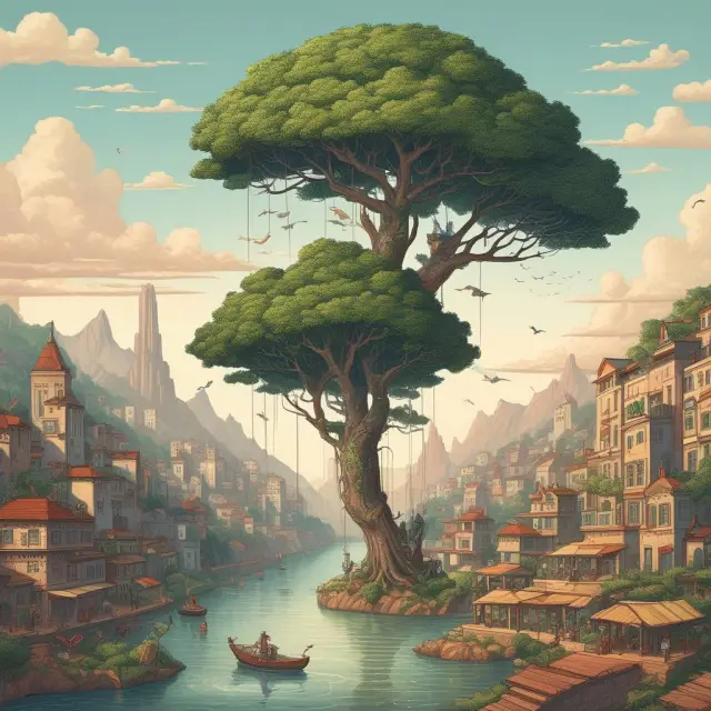 A private foundation connecting capitalism and philanthropy through a bridge, symbolizing venture philanthropy.