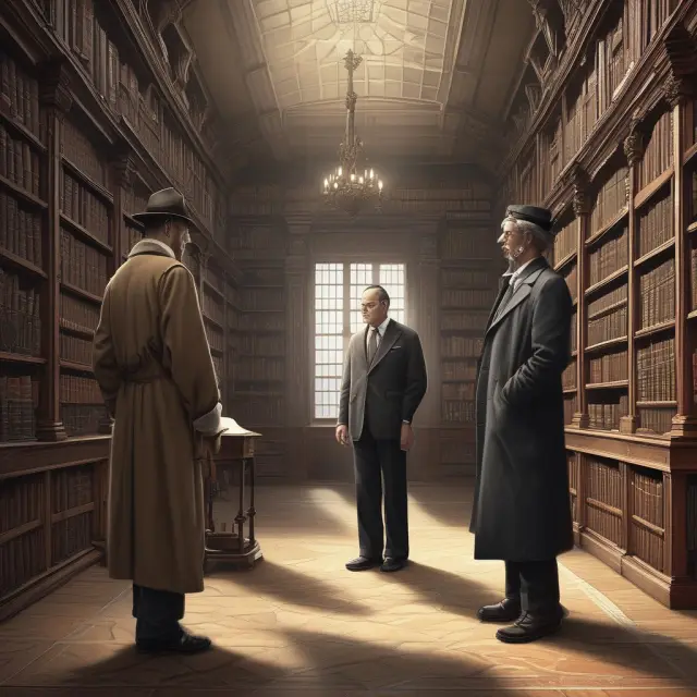 Entrepreneur meeting Georges Doriot at an ancient library, marking the beginning of venture capital
