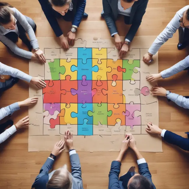 A metaphorical image of a jigsaw puzzle depicting associates, principals, and partners aligning in their respective positions within a venture capital firm