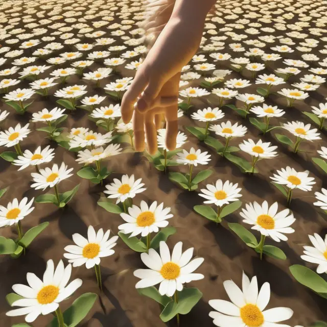 A golden hand, symbolizing venture capitalists, selects promising young businesses from a lush field, representing their role in nurturing innovative startups.