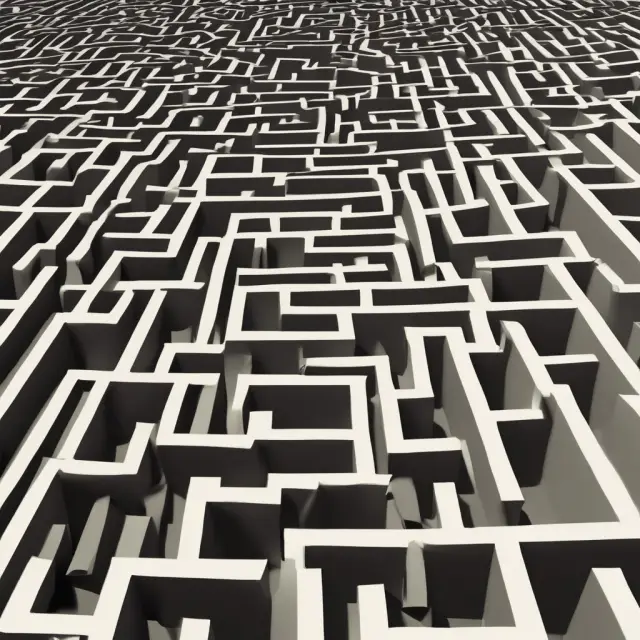 An image of a winding labyrinth with potential losses and rewards represented as obstacles within. This visual metaphor represents the inherent risks involved in Venture Capital Trusts (VCTs).