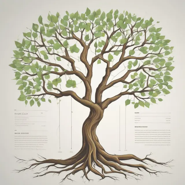 A growth tree depicts vertical analysis through common-size financial statements, with roots representing income statements and branches intertwined with balance sheets