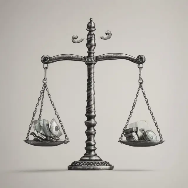 Two sets of scales representing vertical and horizontal equity, weighing income levels to illustrate their concepts and differences