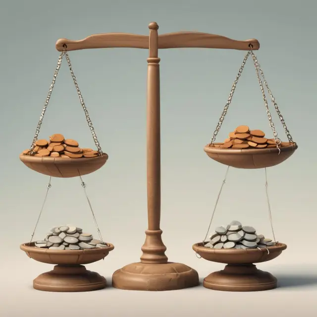 A balance scales with progressive taxation weighing heavier towards higher income, while a flat taxation scale remains leveled. Illustrating the principles of fairness in tax systems.