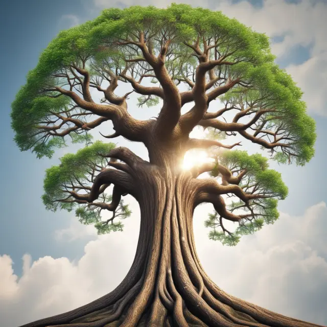 Branches with diverse leaves emerging from a strong central trunk, representing the extensive customer base in vertical markets