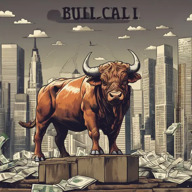 An image of scales with two call options on either side, representing a bull call spread strategy: one bought option (ITM) and one sold option (OTM).