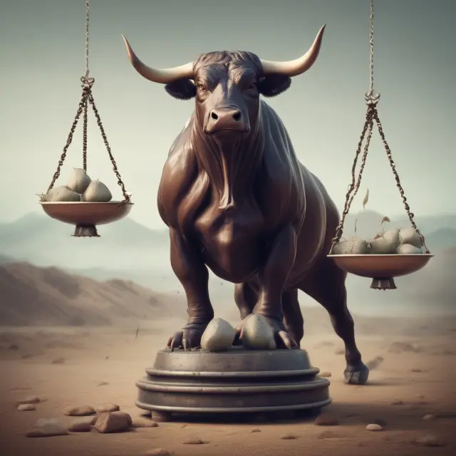 Bullish trader holding scales with a long put option (lower strike price) and a short put option (higher strike price)