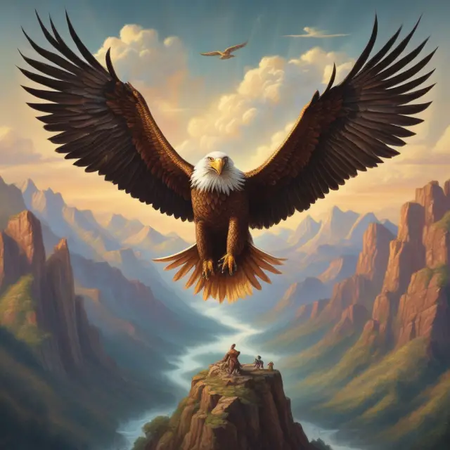 An eagle flies over two mountain ranges, representing naked options positions and vertical spread strategies.