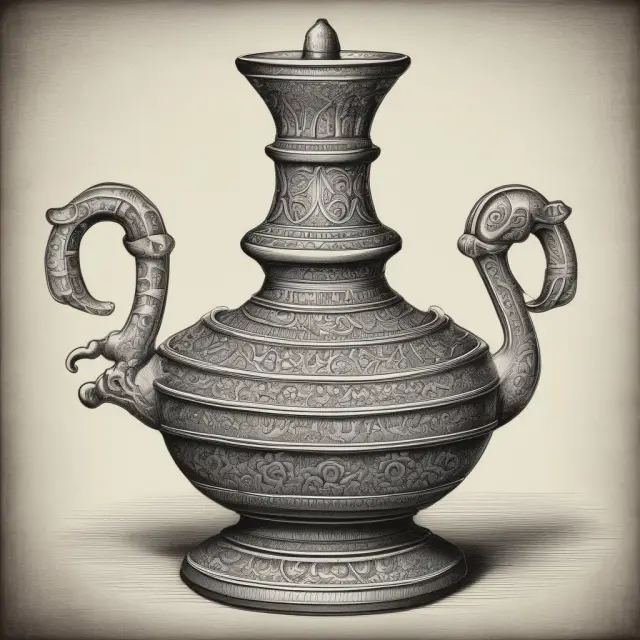 An ancient oil lamp sheds light on a vertical drillbit, representing the traditional technique of extracting oil from beneath the surface
