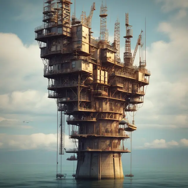 A vertical well acting as a bridge, linking the subsurface and onshore drilling operations, representing geological understanding and innovation