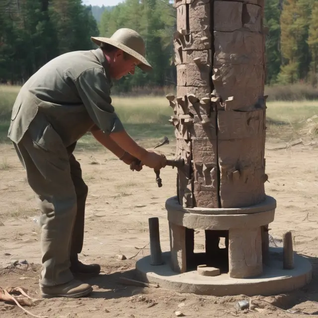 Time traveler drilling a vertical well using rotary drill bits, revealing historical subsurface information