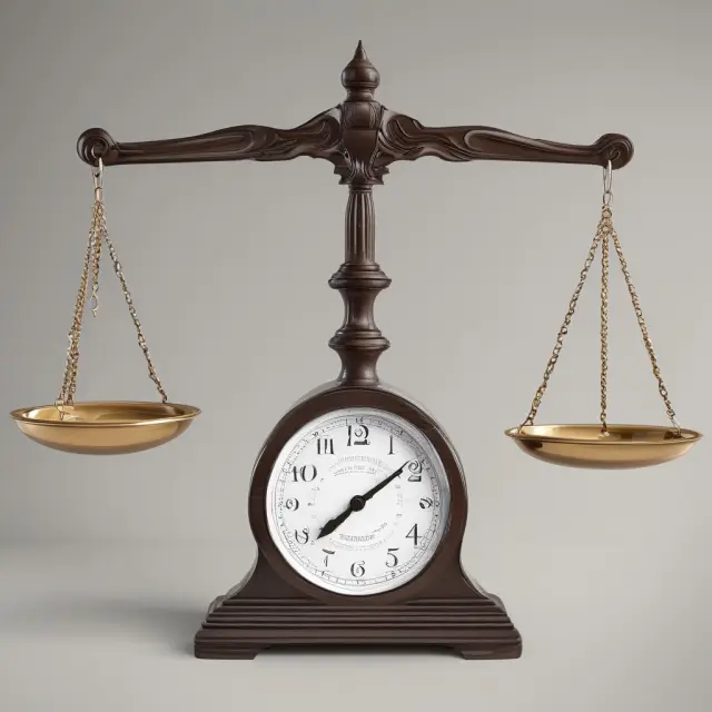 Image of a balance scale with pension benefits and time flowing. Benefits move to 
