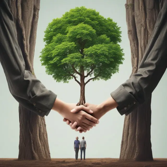 Person grasping a tree branch, illustrating the growth of retirement investments with employer matches