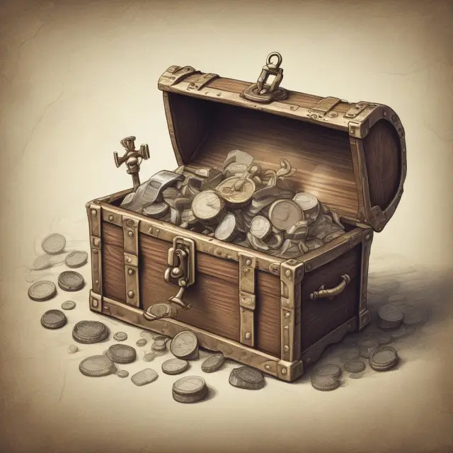 An employee navigates their employment journey, unlocking a treasure chest filled with retirement assets and employer contributions, symbolizing the concept of vesting schedules