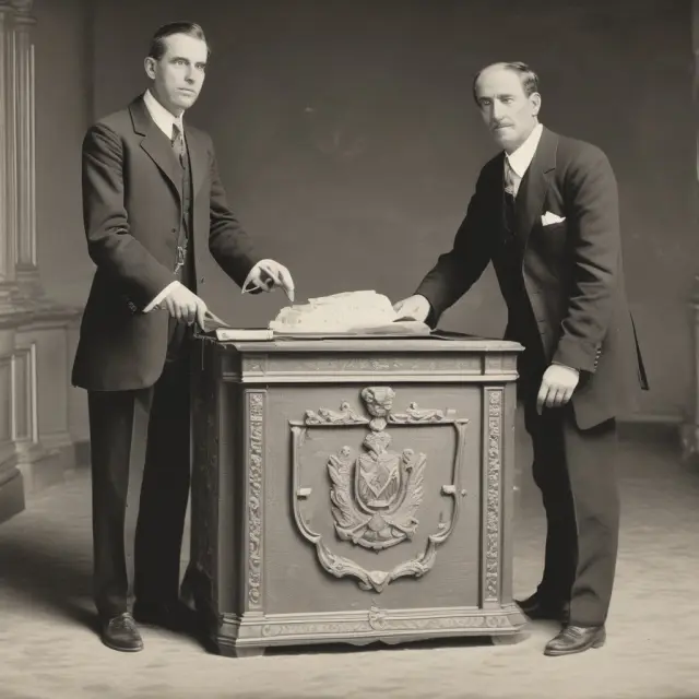 A time capsule opens to reveal inherited assets with a clock ticking away, symbolizing the waiting period in inheritance law