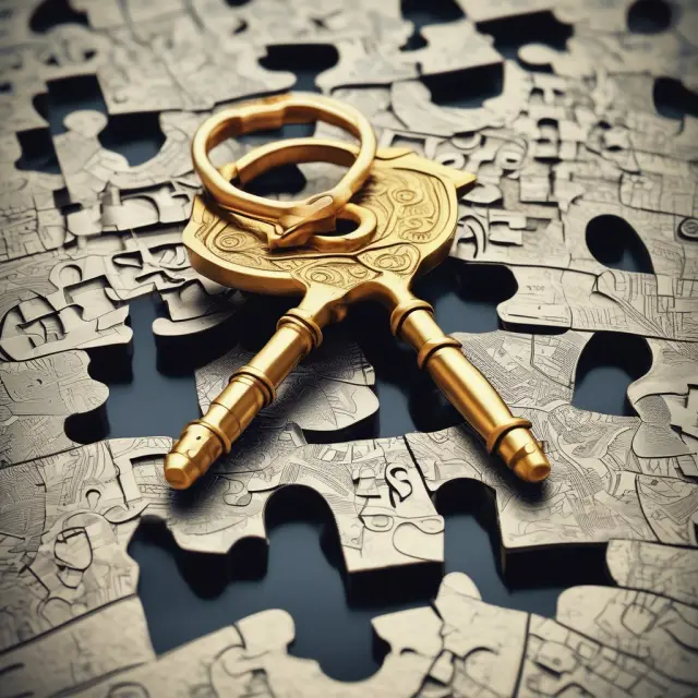 Golden key releasing a locked puzzle piece depicting earnest money deposit, illustrating the concept of vesting in real estate transactions