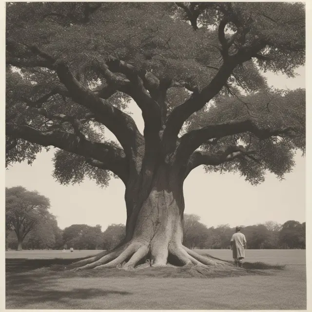 A veteran stands proudly beneath a sturdy tree whose roots represent age-based premiums and the branches laden with fruit symbolize coverage amounts