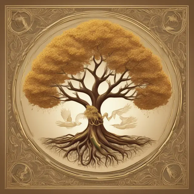 An illustration of a golden tree bearing fruits representing tax savings, a steady cash flow stream, and potential home ownership for retirees in the aging population market.