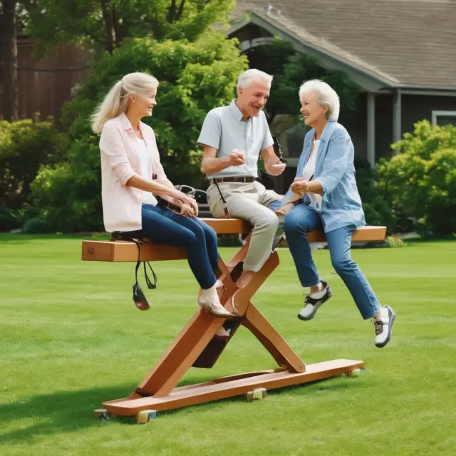 Two figures standing on opposite ends of a seesaw, symbolizing the balance between viager sellers and buyers in terms of financial flexibility