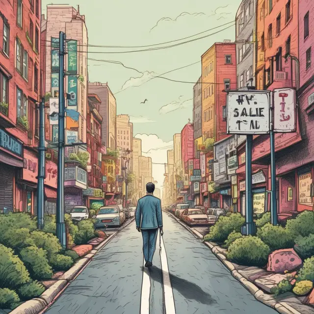 A terminally ill person standing at a crossroads with viatical settlement companies, symbolizing the intersection of life uncertainty and financial security.