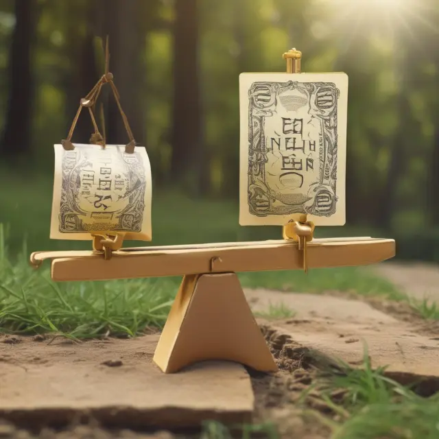 A golden ticket atop a seesaw balances financial security in the present and future through viatical settlement