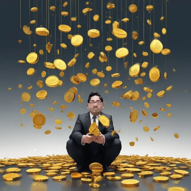 An image of gold coins showering from the logos of companies in alcohol, tobacco, gaming, and defense industries, symbolizing their consistent dividend payouts.