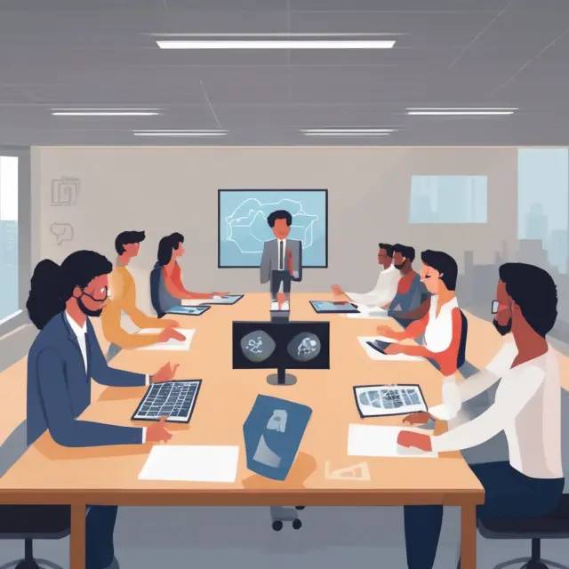 A stylized bridge connects virtual worlds with participants engaging in video conferences, symbolizing real-time communication across distances