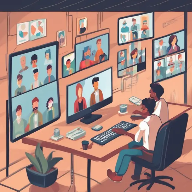 A video conference call bringing together representatives from businesses, academia, healthcare, law, and finance
