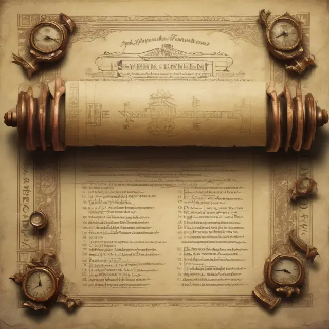 A scroll unraveling to reveal mortgage-backed securities, a clock displaying various years, and a calendar for assessing MBS vintage risk.