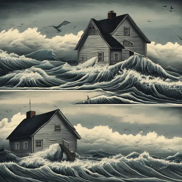 Two MBS represented as tranquil waters (calm vintage) and stormy seas (older vintage), illustrating their perceived risks in the secondary market.