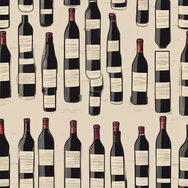 Scene of various vintage years in the form of wine bottles lining a timeline, each bottle reflecting unique economic trend indicators.