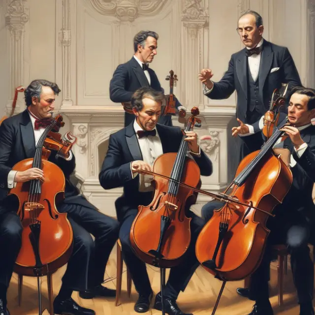 Three conductors representing Large-, Mid-, and Small-cap ETFs from Vanguard conducting a diverse US stock orchestra