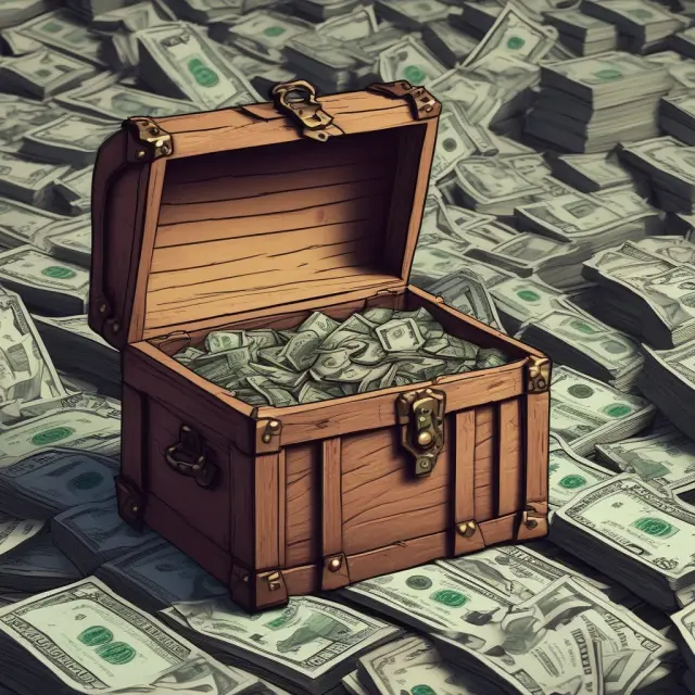 A treasure chest overflowing with various bonds representing Vanguard