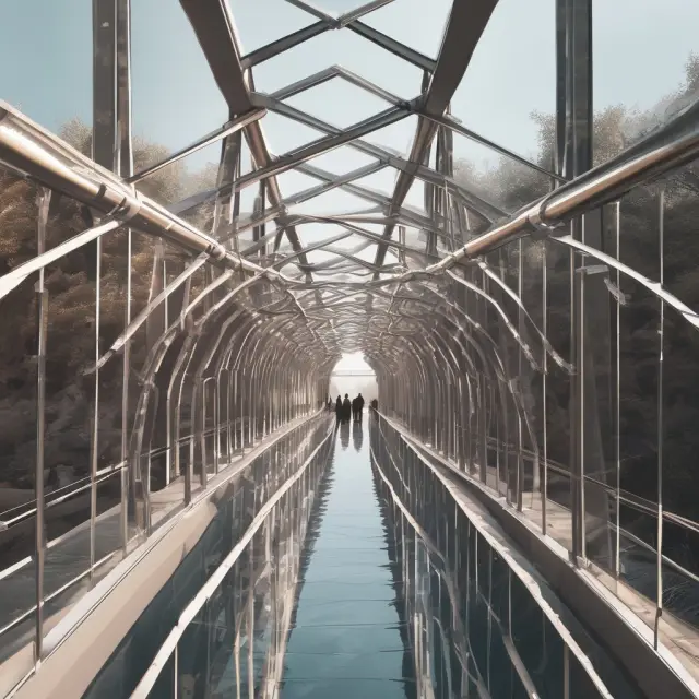 A sturdy, crystal-clear bridge symbolizes transparency as it connects consumers with brands