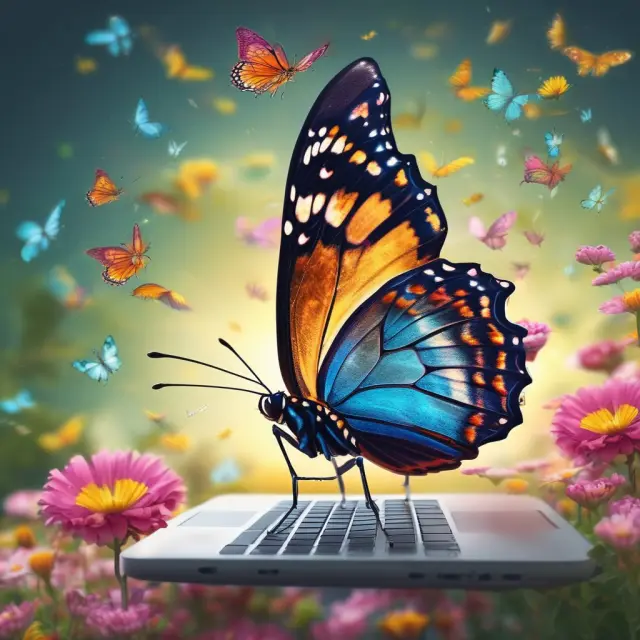 An image featuring a digital butterfly visiting various viral website flowers, illustrating the spread of viral content.