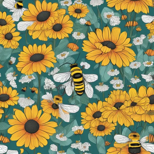 A bee collecting nectar from various social media platform logos, symbolizing viral websites gathering content and users through these platforms