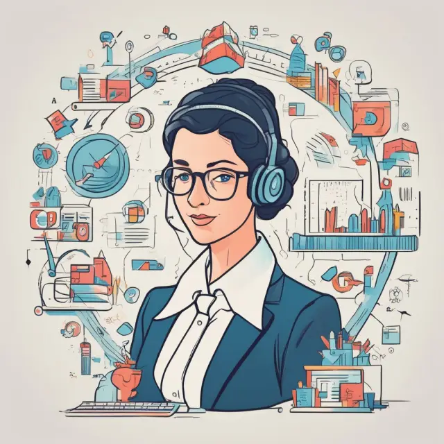An assistant holding a bridge over turbulent waters, symbolizing the connection between businesses and efficient administrative support.