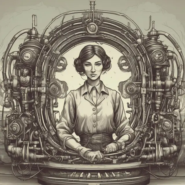 A virtual assistant represented as a meticulously crafted cog working harmoniously within an intricate machine, boosting business productivity