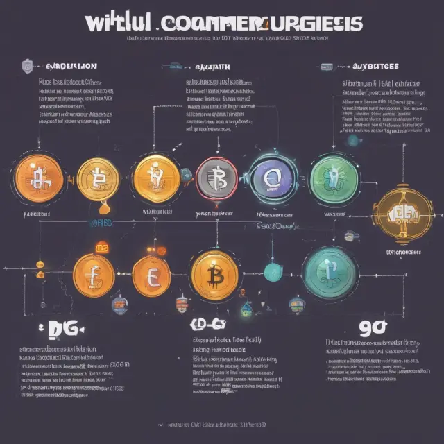 Visualization of milestones in the historical development of virtual currencies, featuring early attempts and the emergence of Bitcoin and Ethereum