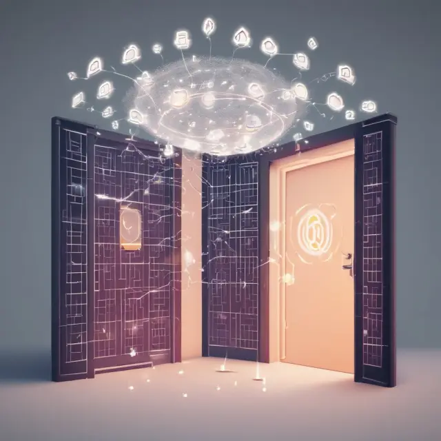 Virtual data room FAQs illustrated as a guidebook with glowing question and answer symbols hovering over an open, secure platform