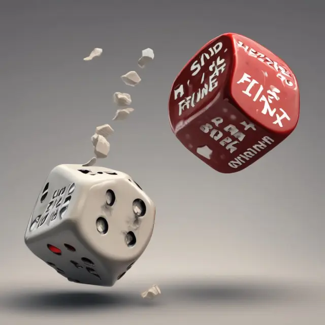 A hand tossing two dice labeled 