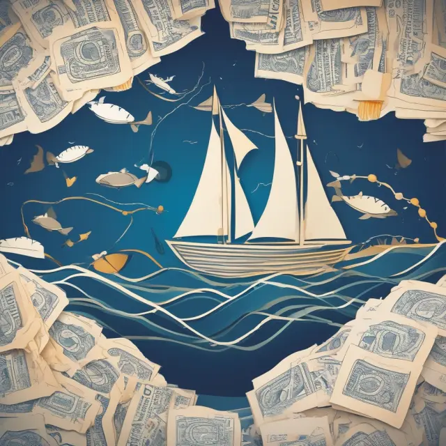 A Visa card sailing on a calm sea with merchants and other accepted payment methods as islands