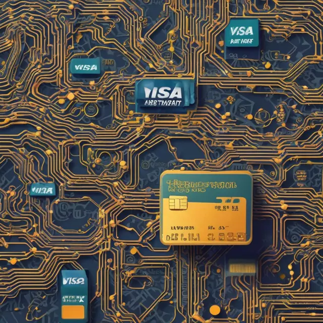 A Visa card floating through an elaborate, interconnected web symbolizing various merchant service agreements