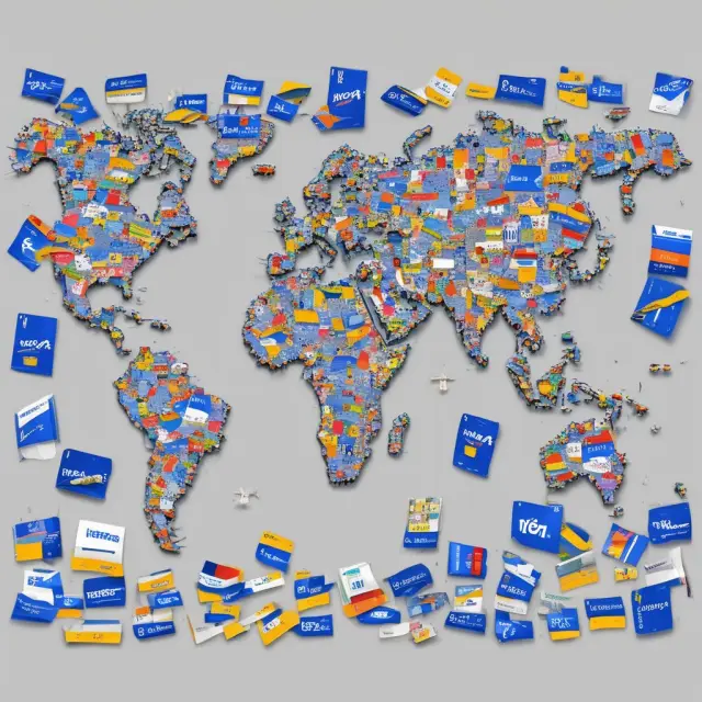 World map adorned with interconnected Visa payment cards symbolizing global acceptance and partnerships